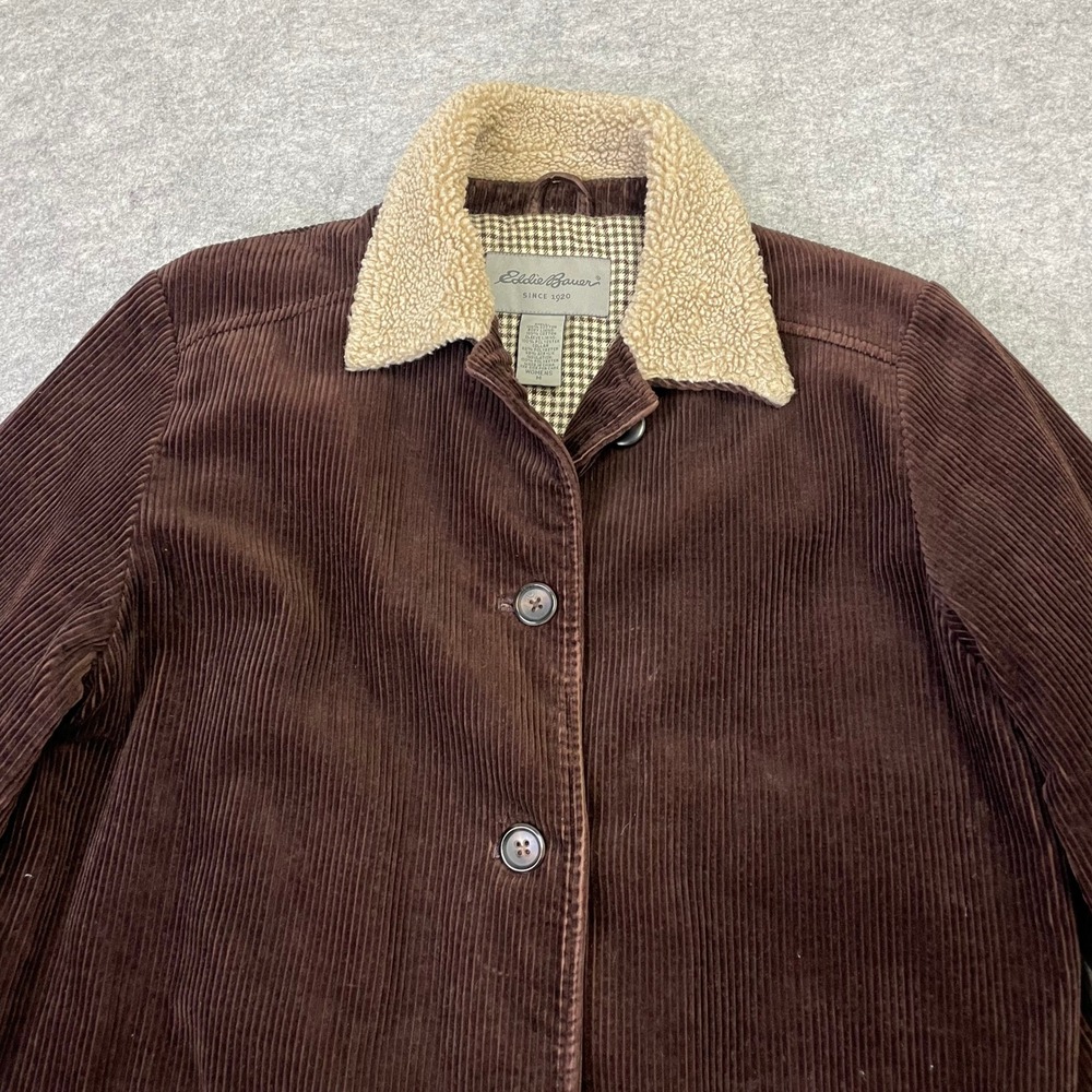 Vintage Eddie Bauer Womens Brown Corduroy Barn Jacket M Teddy Collar Y2K - Picture 5 of 16